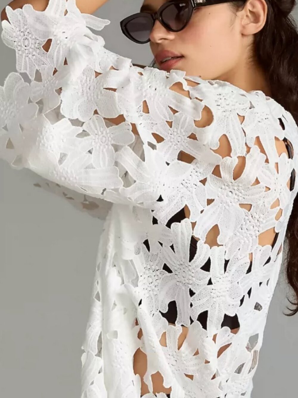NWR By Anthropologie Floral Eyelet Kaftan One Size White Ivory - Picture 4 of 4